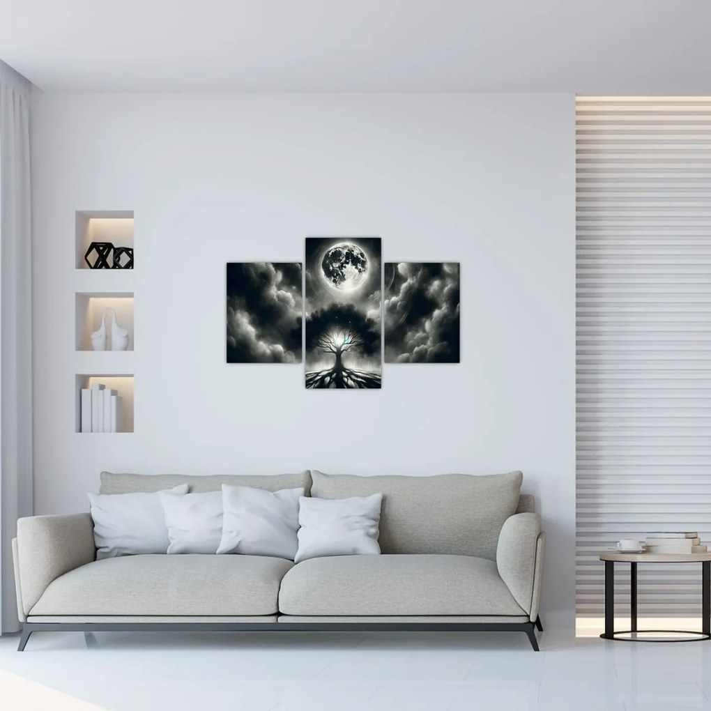 Tablou – Arbore alb-negru în lună plină (90x60 cm)