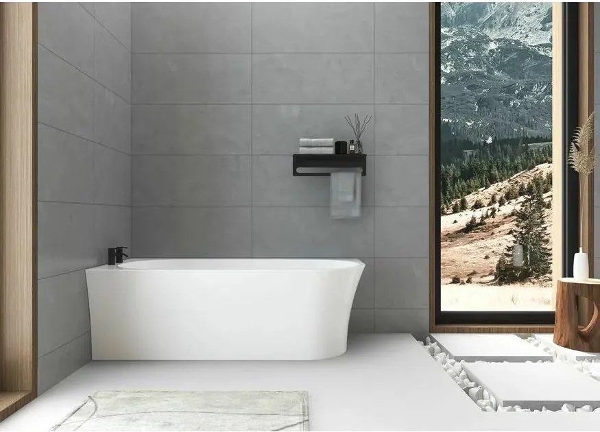 Cada asimetrica Rune Birka Boyd 160x75 cm stanga alb lucios lipita de perete, BTW