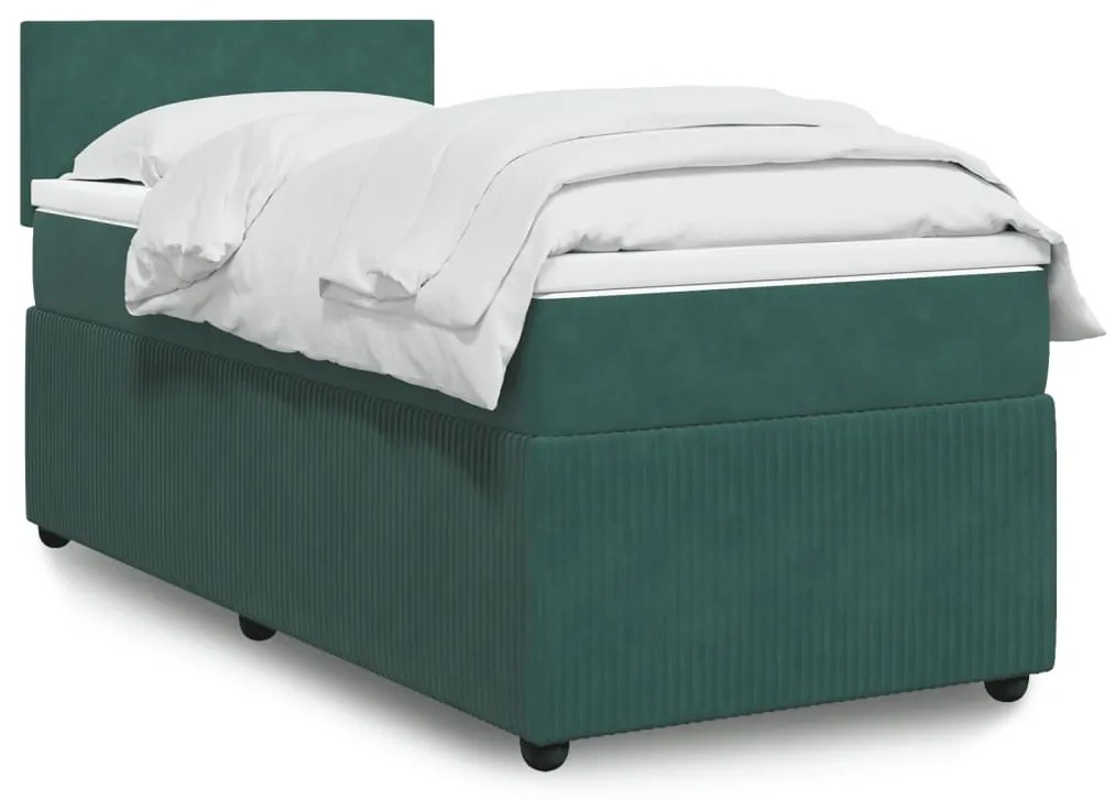 3287611 vidaXL Pat box spring cu saltea, verde închis, 90x190 cm, catifea