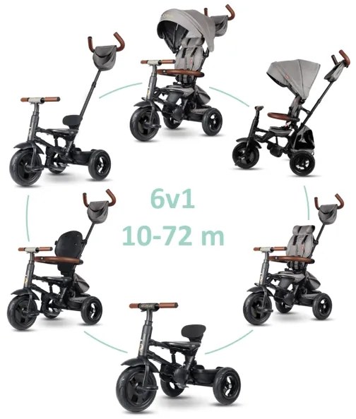 QPlay - Tricicletă pentru copii RITO DELUXE 6în1, gri