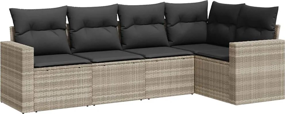 vidaXL Set canapele de grădină cu perne, 5 piese gri deschis poliratan