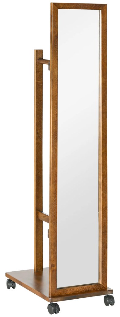 HOMCOM Oglindă cu Raft Inferior, Dulap cu Oglindă, Șină și 4 Roți din Lemn și Sticlă, 35,5x49,5x167,8 cm, Lemn Natural | Aosom Romania