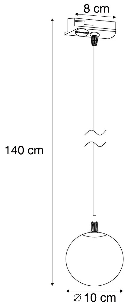 Lampă suspendată modernă neagră cu sticlă albă pentru sistem de șină monofazat - Iconic Perle