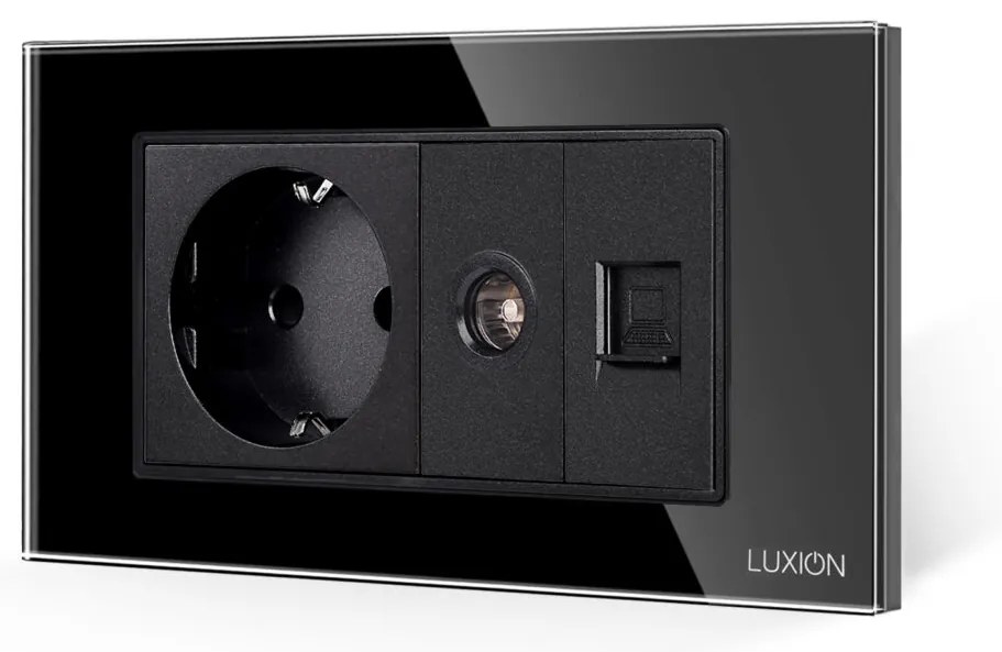 Priza Schuko + TV + Internet cu Rama Din Sticla LUXION, Standard Italian, 4M