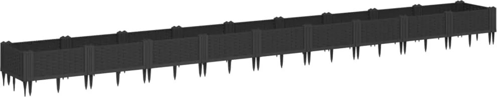 vidaXL Jardinieră de grădină cu țăruși, negru, 362,5x42,5x28,5 cm, PP