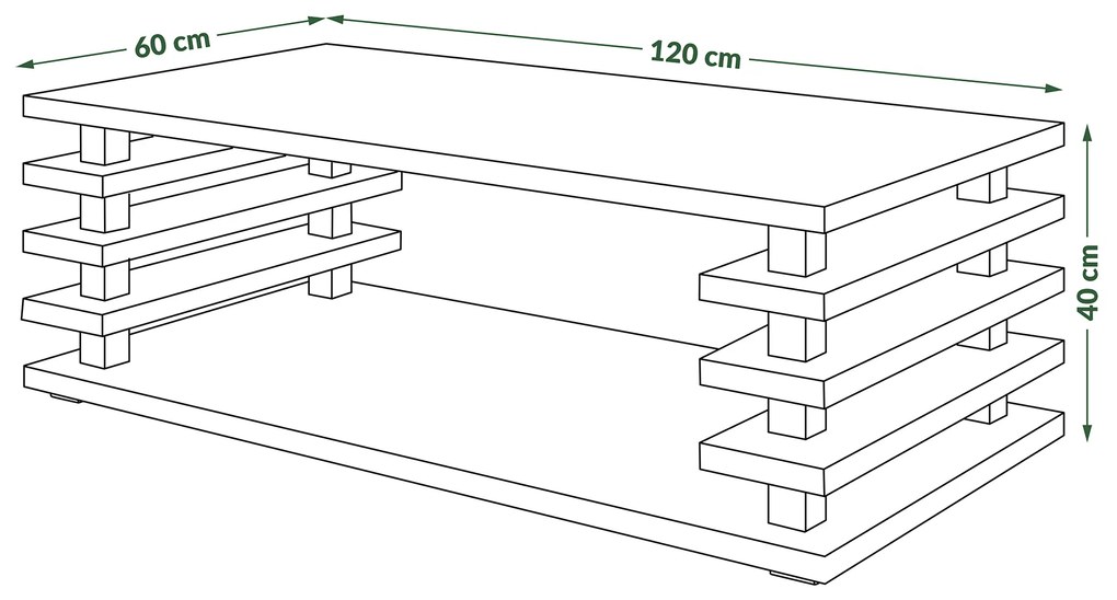 Mazzoni PORTO Beton Millenium - MĂSUȚĂ DE CAFEA MODERNĂ CU LAMELE 2în1 PE ROȚI/PICIOARE