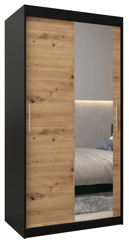 Dulap de haine 100 cm Toki 2 (negru mat + stejar artisan). 1064963
