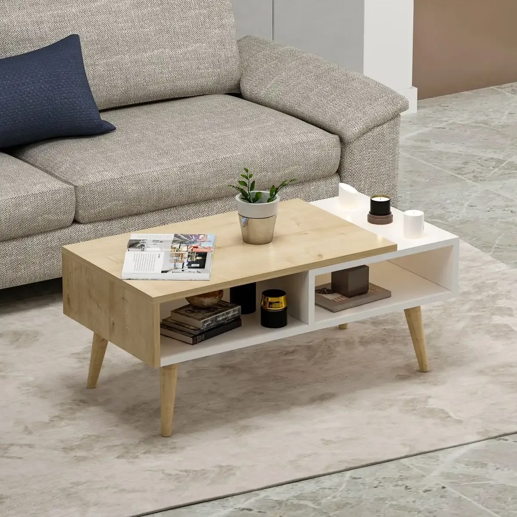 Masa cafea cu depozitare Mely Homs 90x45 cm stejar-alb
