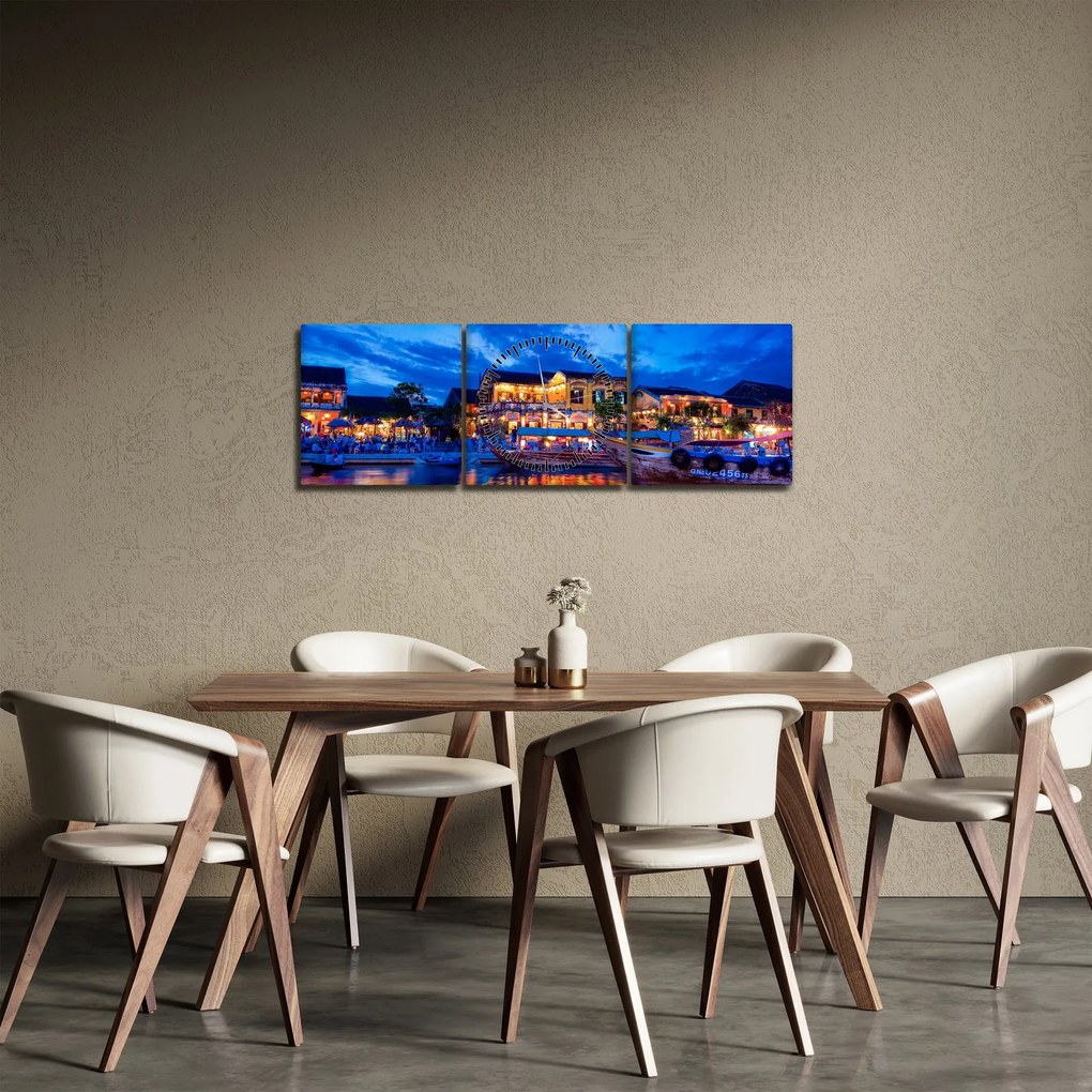 Tablou - Orașul de noapte Hoi An, Vietnam (cu ceas) (90x30 cm)