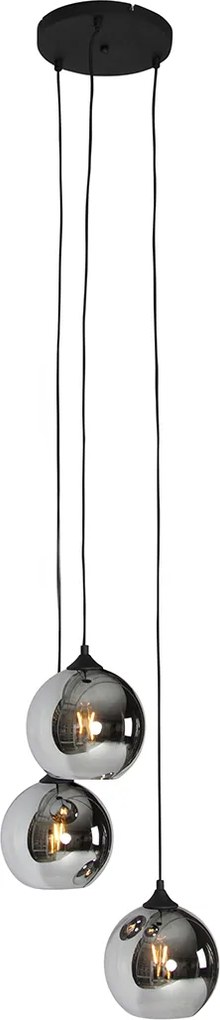 Lampa suspendată inteligentă neagră cu sticlă fumurie, incl. 3 Wifi A60 - Wallace