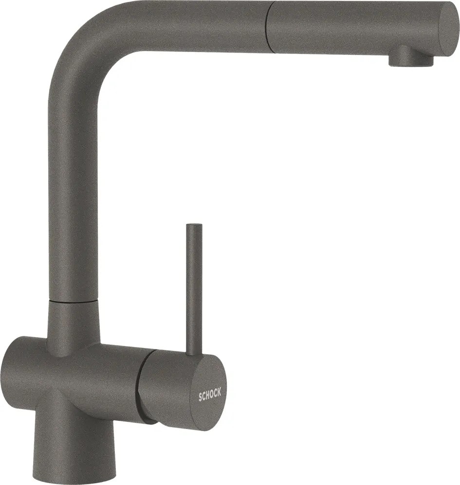 Baterie bucatarie Schock Laios Cristadur Silverstone cu cap extractibil, aspect granit, cartus ceramic, gri inchis
