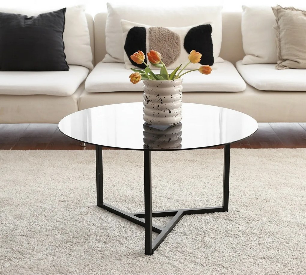 Măsuță de cafea Trio Black cu sticlă fumurie