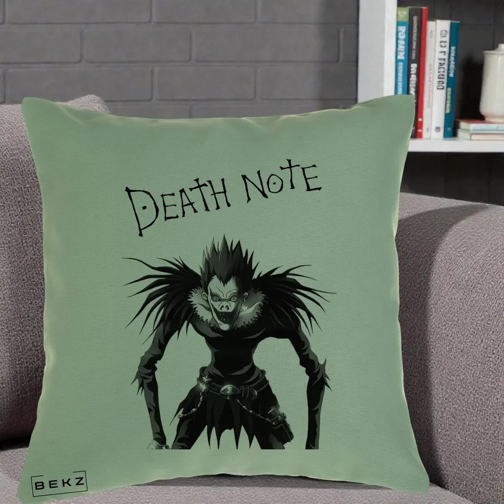 Perna Personalizata Death Note Ryuk Shinigami Alb-Negru, 40x40 cm, Verde, Husa Detasabila, Perna Inclusa, BEKZ®