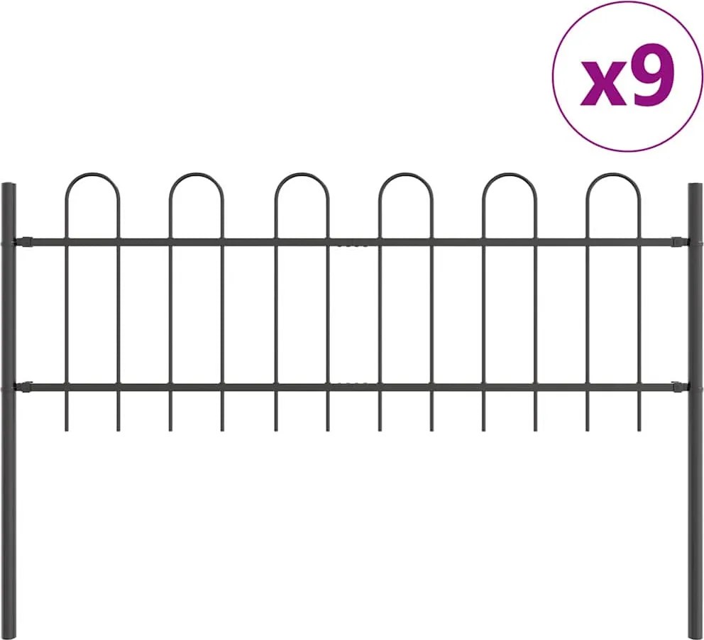 vidaXL Gard de Grădină 9 pcs Gri 15,3 x 0,6 m Oțel acoperit cu pulbere