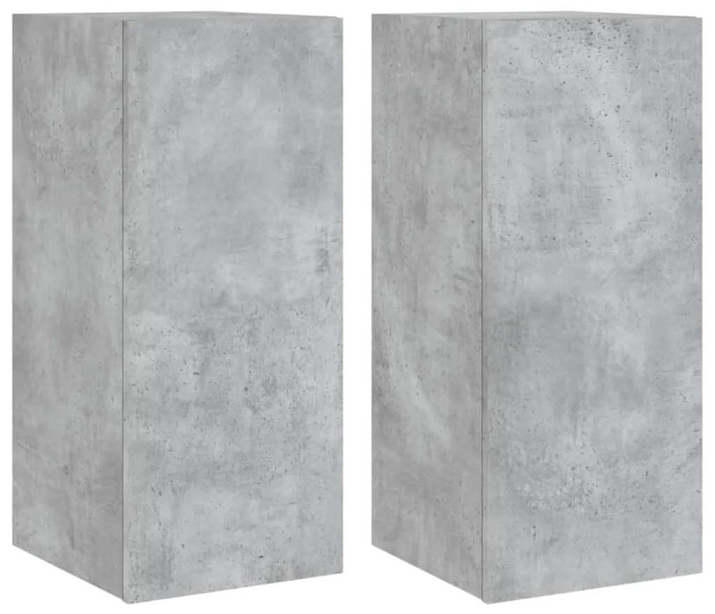 837239 vidaXL Comode TV de perete cu lumini LED 2 buc. gri beton 30,5x35x70cm