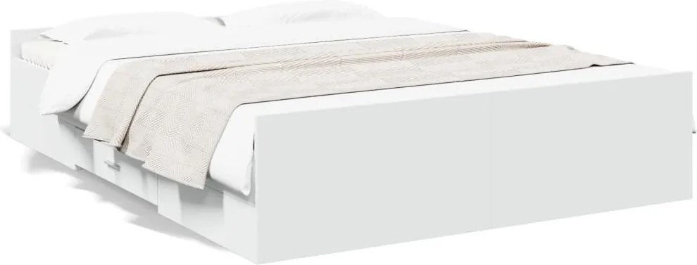 vidaXL Cadru pat cu sertare alb extralucios 150x200 cm, lemn prelucrat