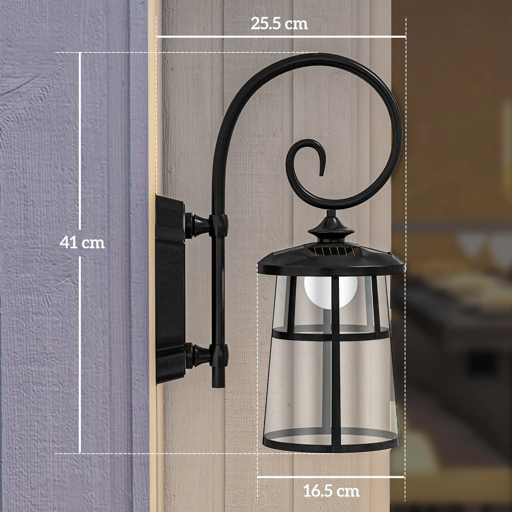 Outsunny Lot de 2 lampe murale aplici solare LED pentru exterior IP44 16,5x25,5x41cm negru | Aosom Romania