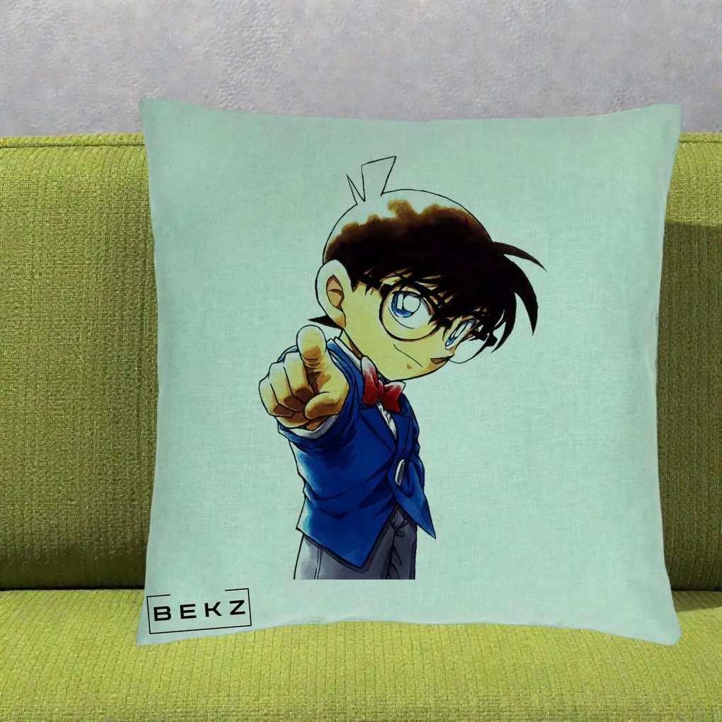 Perna Personalizata Detective Conan Conan Arata, 40x40 cm, Verde Menta, Husa Detasabila, Perna Inclusa, BEKZ®