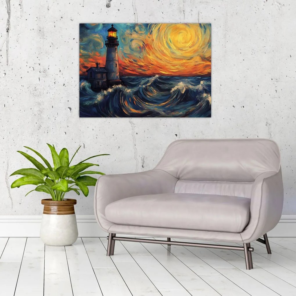 Tablou - Far în valuri (70x50 cm)