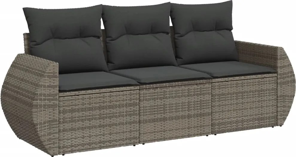 vidaXL Set canapea de grădină cu perne, 3 piese, gri, poliratan
