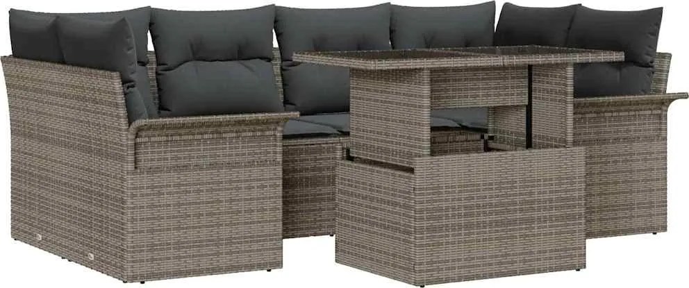 vidaXL Set de canapele pentru grădină cu pernă 7 pcs Gri Poli Rattan