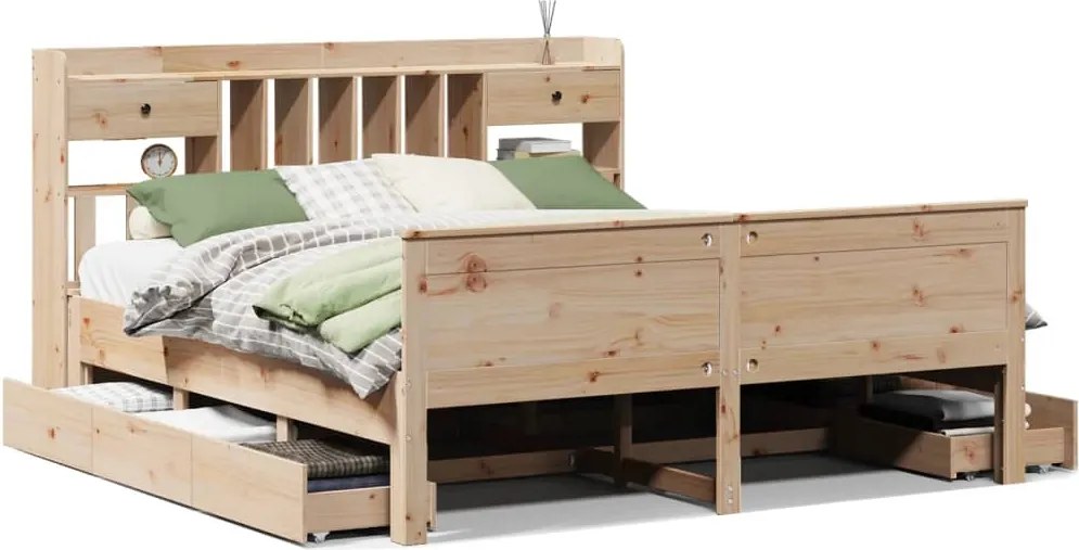 vidaXL Pat cu bibliotecă fără saltea, 180x200 cm, lemn masiv de pin