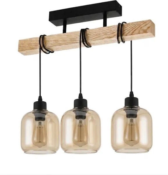 Brilagi - Lustră aplicată WOOD GLASS 3xE27/60W/230V pin/negru/maro fumuriu