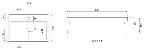 REA-U5000 - Lavoar VALERIA pentru blat 35,5x50,5 cm ceramică/alb lucios