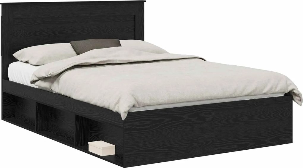 vidaXL Cadru de pat cu headboard Negru 140 x 190 cm Lemn de pin masiv