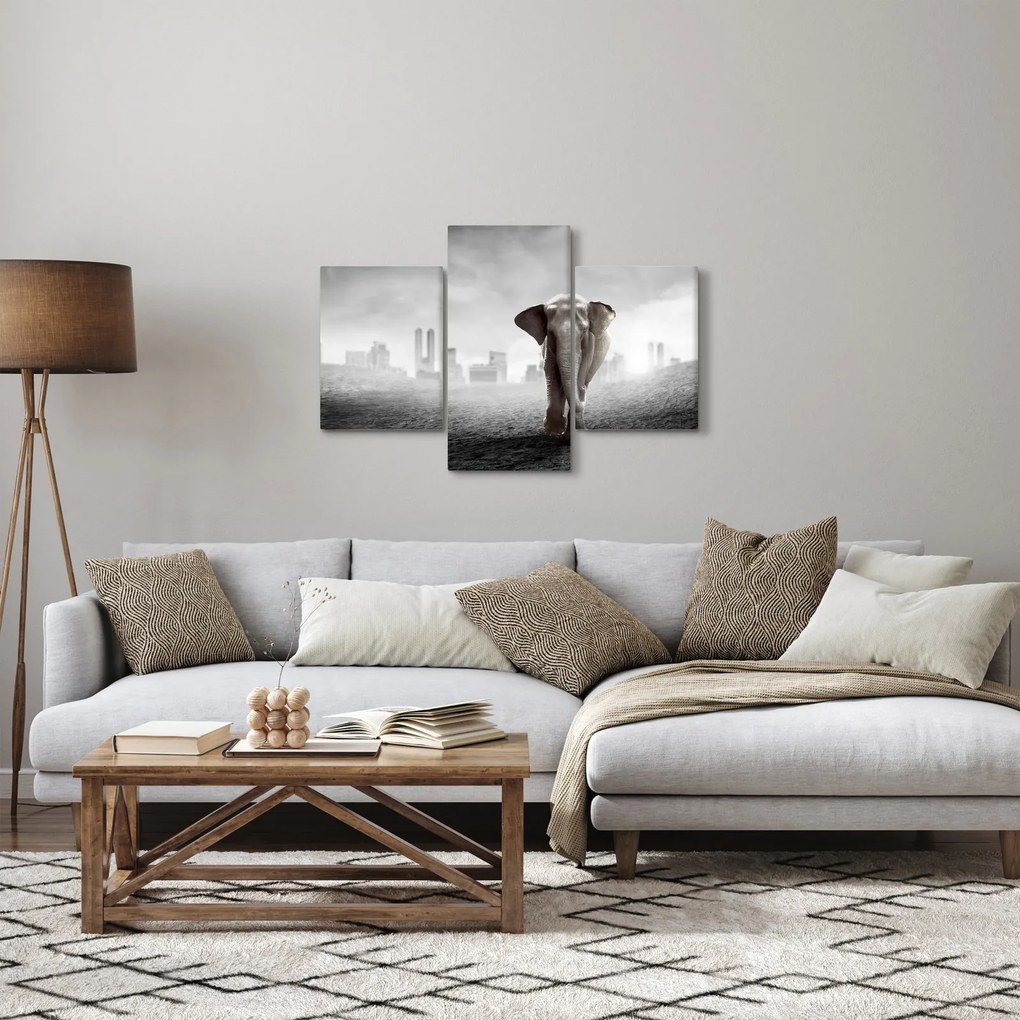 Tablou - Elefanți în oraș, versiunea alb-negru (90x60 cm)