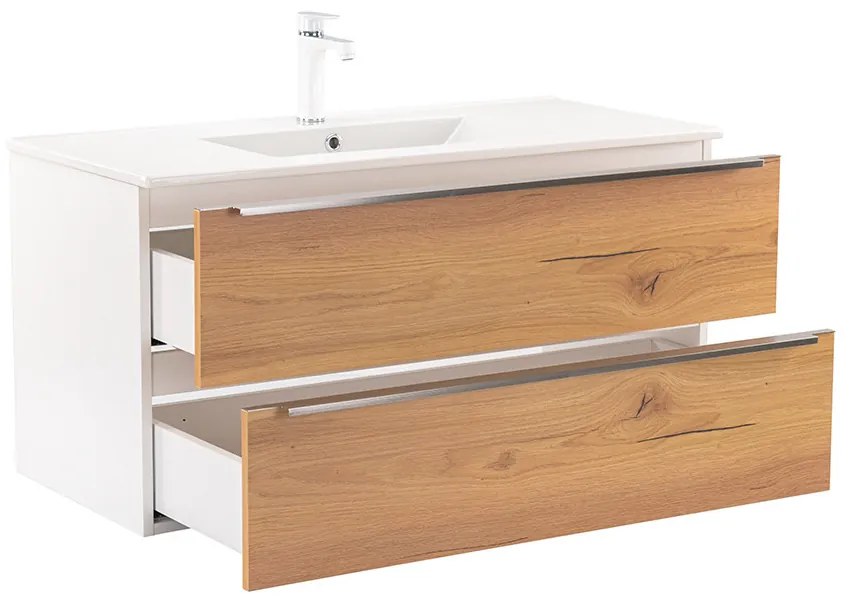 Mobilier complet de baie Vario Trim 100, stejar alb