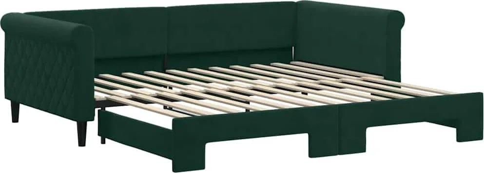 vidaXL Pat de zi cu extensie, verde închis, 100x200 cm, catifea