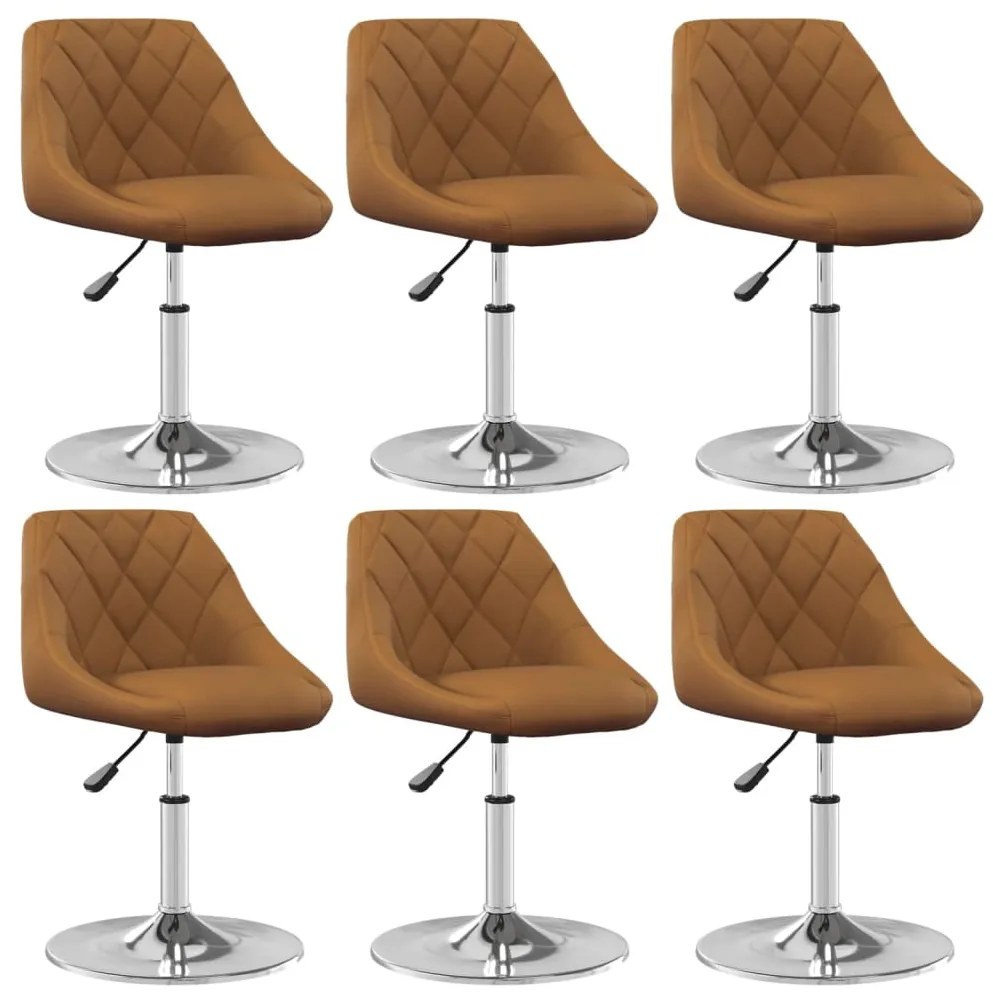 vidaXL Scaune de sufragerie pivotante 6 buc, maro, catifea