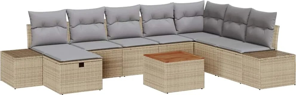 vidaXL Set de canapele pentru grădină cu pernă 9 pcs Bej Rattan poli