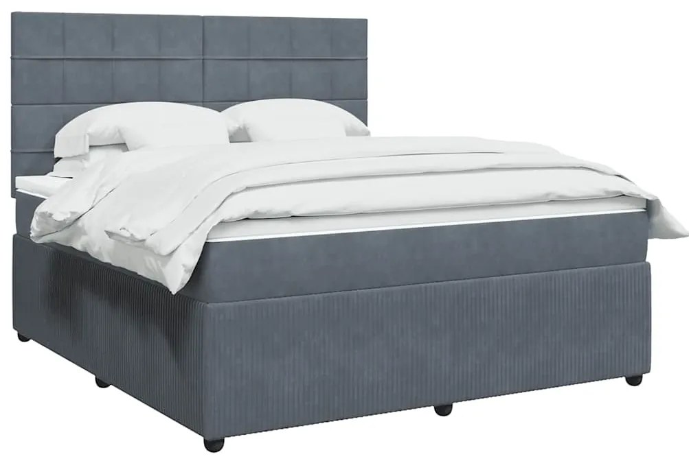 vidaXL Pat box spring cu saltea, gri închis, 180x200 cm, catifea