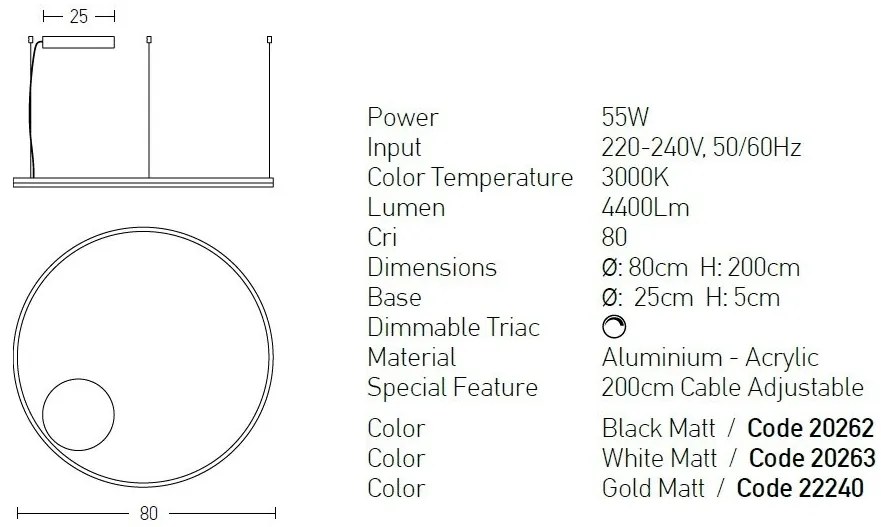 Lustra LED design modern circular ROTUNDA 80cm, auriu mat
