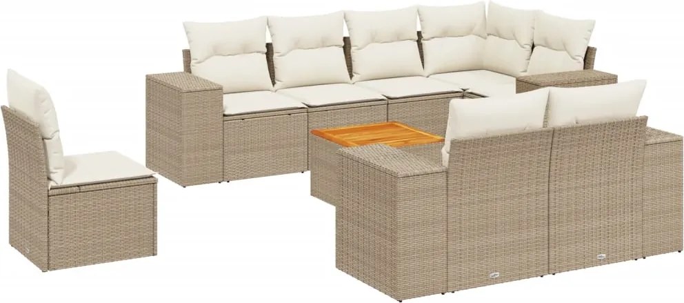 vidaXL Set canapele de grădină, 9 piese, cu perne, bej, poliratan