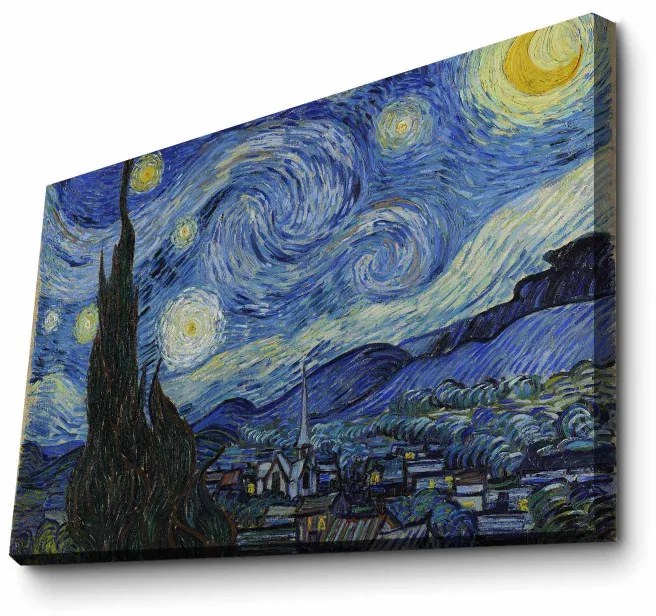 Pictura decorativa Wallxpert 978VNC1174, Noapte instelata de Vincent Van Gogh, 45x70 cm, Albastru