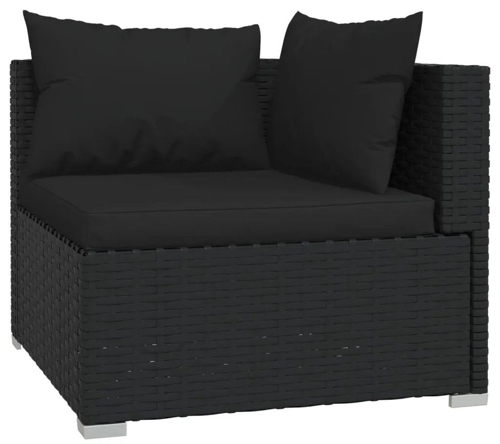 Set mobilier de gradina cu perne, 11 piese, negru, poliratan Negru, 3x colt + 8x mijloc, 1