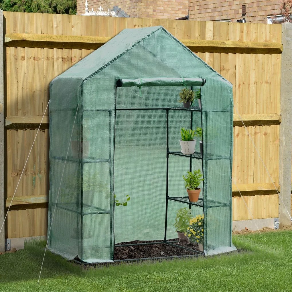 Outsunny Sera de gradina pentru plante cu rafturi si acoperis, sera pentru legume, fructe, gradinarit 143x73x195cm| Aosom Ro