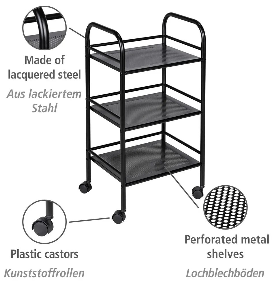 Etajeră pe roți neagră din metal 41x75 cm – Wenko