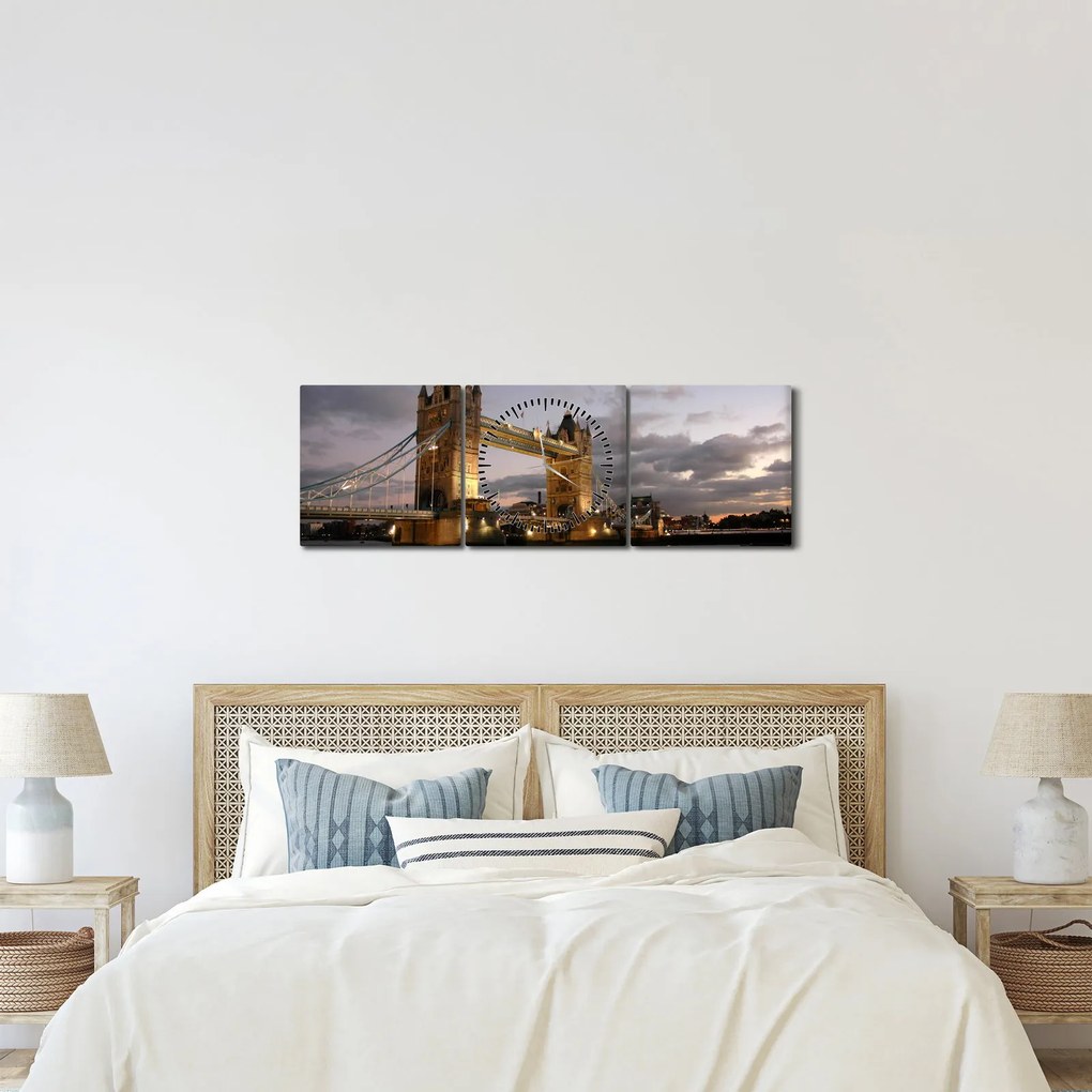 Tablou - Tower Bridge la noapte (cu ceas) (90x30 cm)