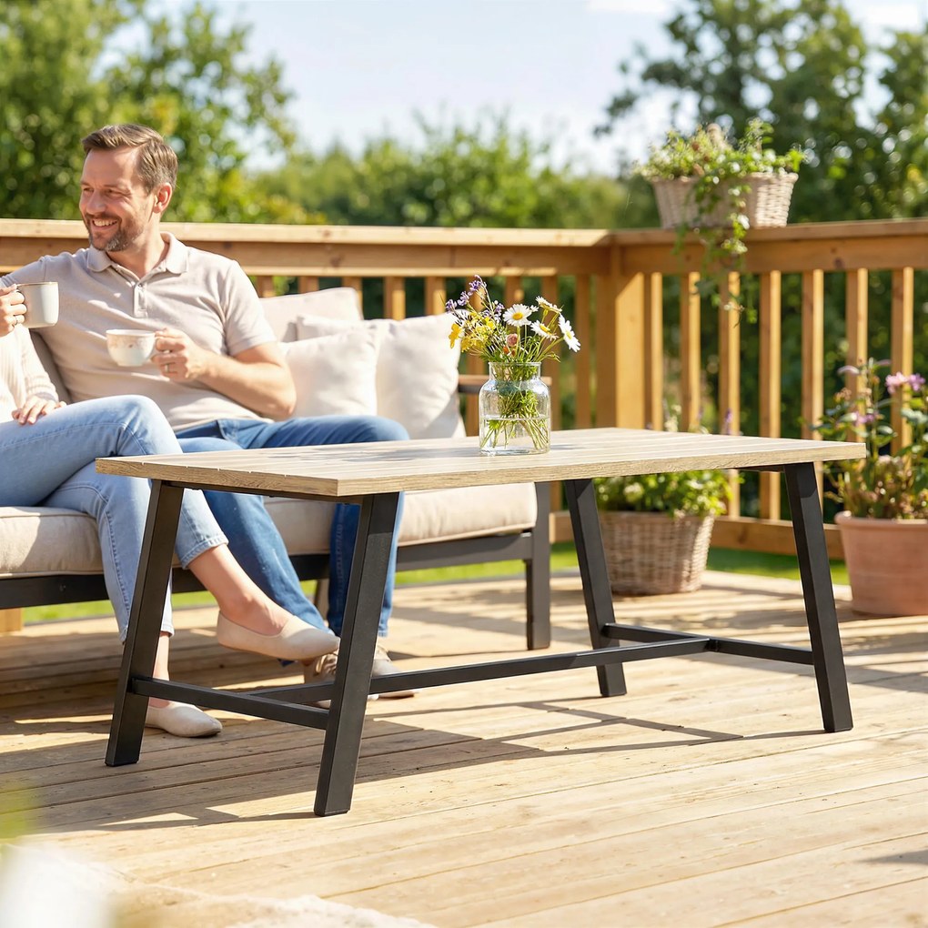 Outsunny Masă de cafea pentru exterior, masă laterală metalică dreptunghiulară cu blat cu aspect de lemn, 100 x 55 cm, Maro | Aosom Romania