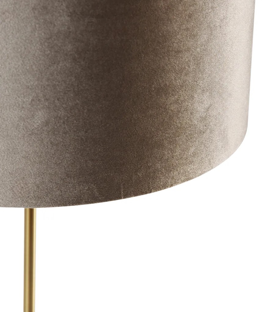 Lampă de masă din alamă cu abajur de catifea gri-maroniu 35 cm - Kaso
