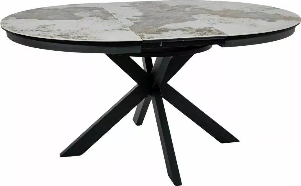 Masa extensibila Porto Ceramic alb lucios/negru mat L120-160xl120 cm