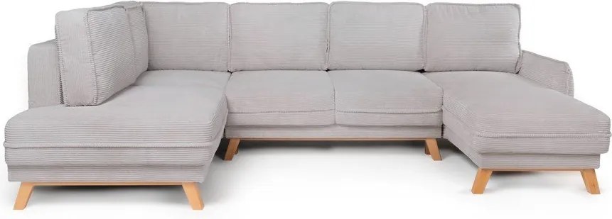 Colțar gri deschis extensibil/cu spațiu de depozitare cu tapițerie din catifea reiată (cu colț pe partea stângă/în formă de "U") Tori – Bonami Selection