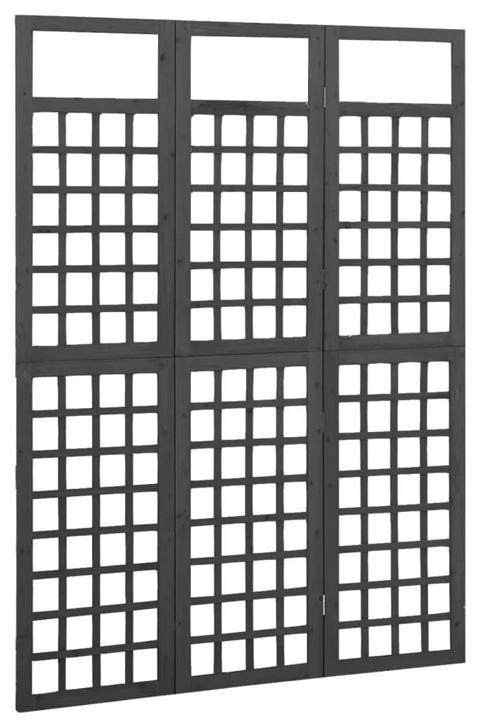 316482 vidaXL Separator cameră cu 3 panouri negru 121x180 cm nuiele lemn brad