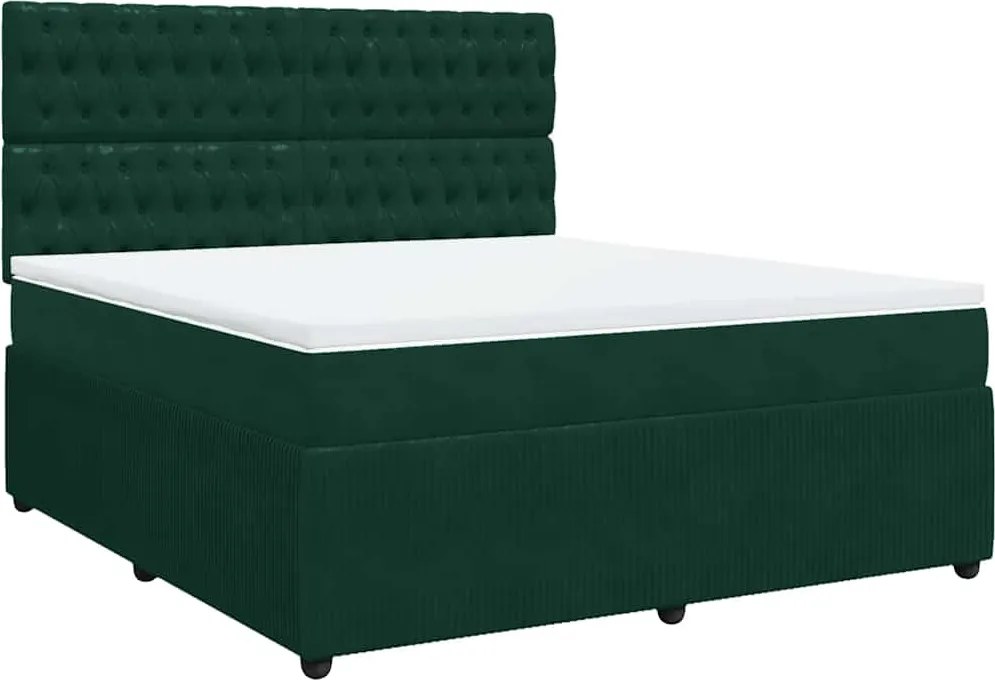 vidaXL Pat box spring cu saltea, verde închis, 180x200 cm, catifea