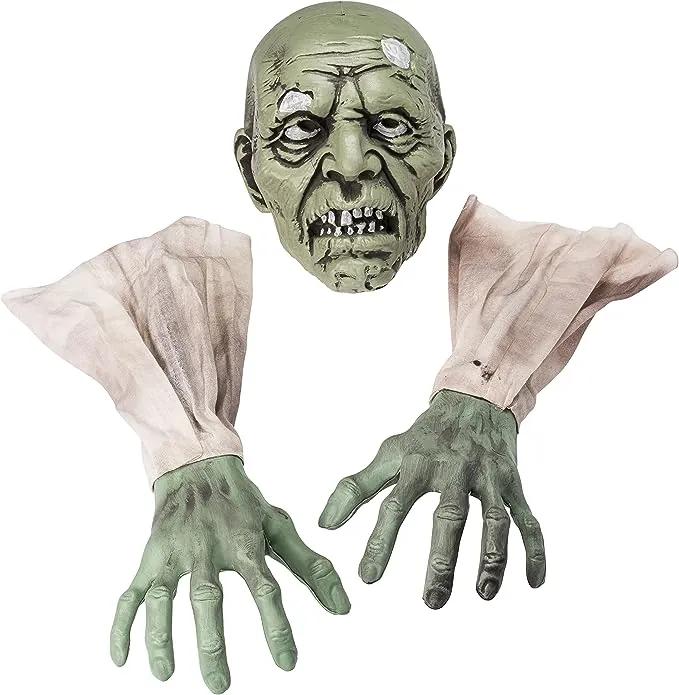 Zombie Decoratiune de Halloween, Fața și brațele zombie cu țăruș de 15 cm