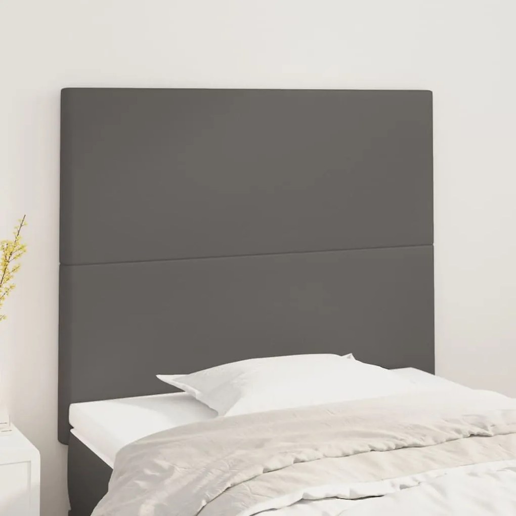 vidaXL Tăblii de pat, 2 buc, gri, 80x5x78/88 cm, piele ecologică